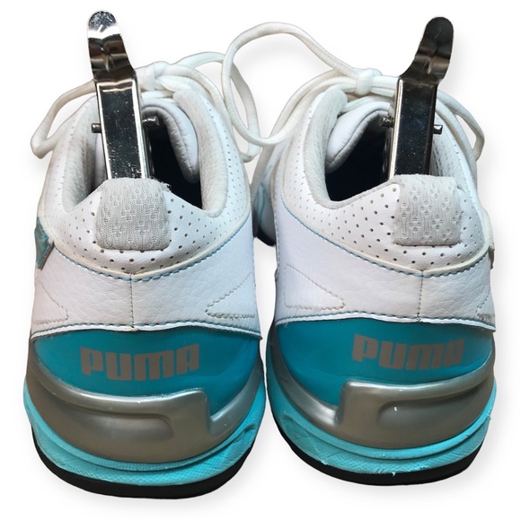 Puma White Turquoise Silver Leather Running Shoes Size 9 - Picture 4 of 16